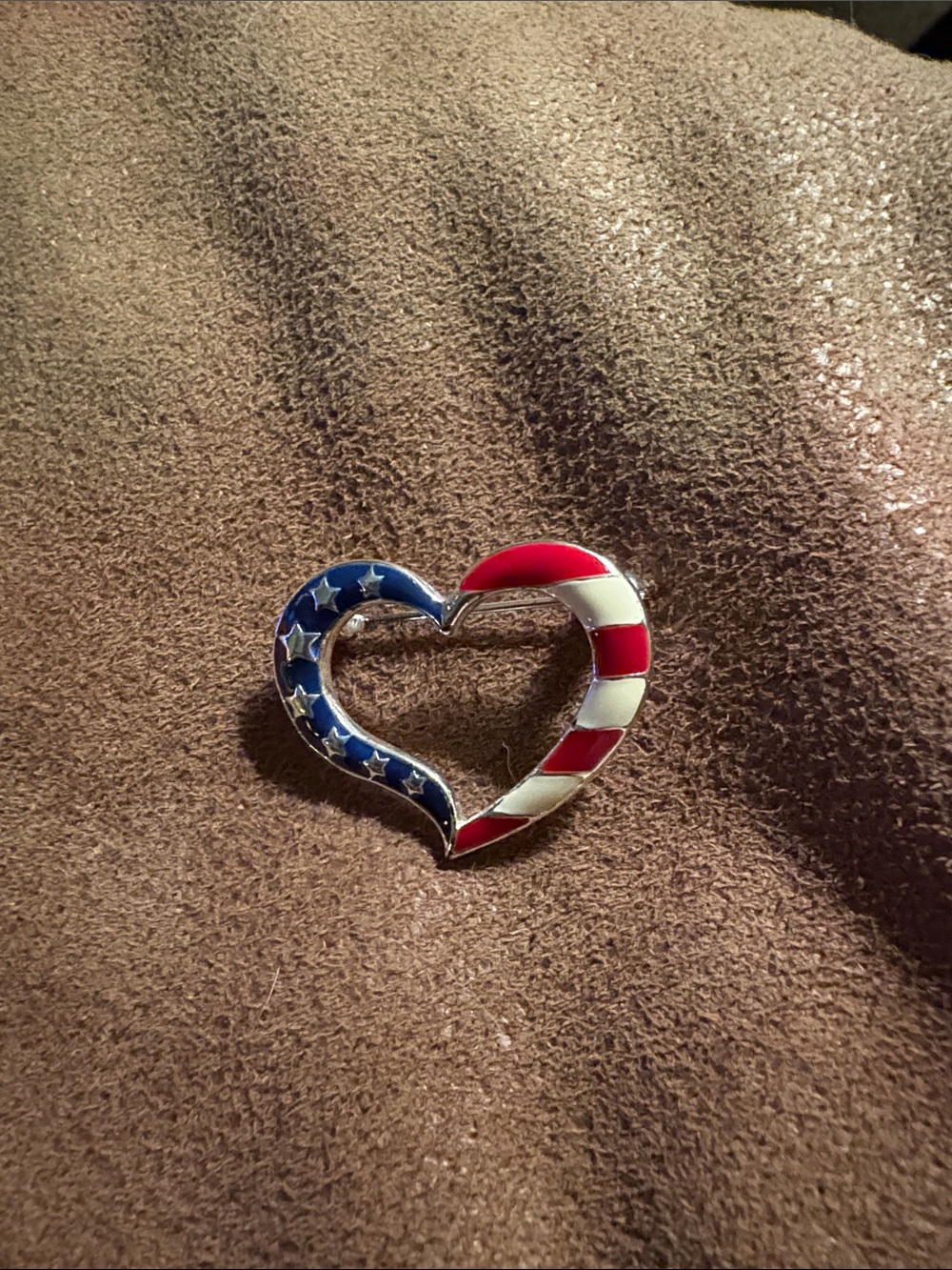 Patriotic Heart Flag Enamel Brooch - Red, White & Blue